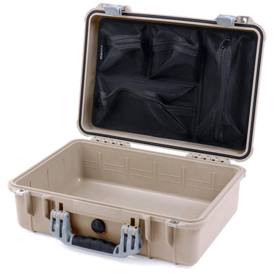 Pelican 1500 Case, Desert Tan with Silver Handle & Latches Mesh Lid Organizer Only ColorCase 015000-0100-310-180
