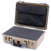 Pelican 1500 Case, Desert Tan with Silver Handle & Latches Pick & Pluck Foam with Computer Pouch ColorCase 015000-0201-310-180