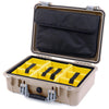 Pelican 1500 Case, Desert Tan with Silver Handle & Latches Yellow Padded Microfiber Dividers with Computer Pouch ColorCase 015000-0210-310-180