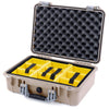 Pelican 1500 Case, Desert Tan with Silver Handle & Latches Yellow Padded Microfiber Dividers with Convolute Lid Foam ColorCase 015000-0010-310-180