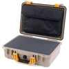 Pelican 1500 Case, Desert Tan with Yellow Handle & Latches Pick & Pluck Foam with Computer Pouch ColorCase 015000-0201-310-240