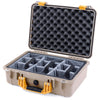 Pelican 1500 Case, Desert Tan with Yellow Handle & Latches Gray Padded Microfiber Dividers with Convolute Lid Foam ColorCase 015000-0070-310-240