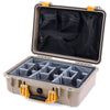 Pelican 1500 Case, Desert Tan with Yellow Handle & Latches Gray Padded Microfiber Dividers with Mesh Lid Organizer ColorCase 015000-0170-310-240