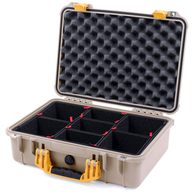 Pelican 1500 Case, Desert Tan with Yellow Handle & Latches TrekPak Divider System with Convolute Lid Foam ColorCase 015000-0020-310-240
