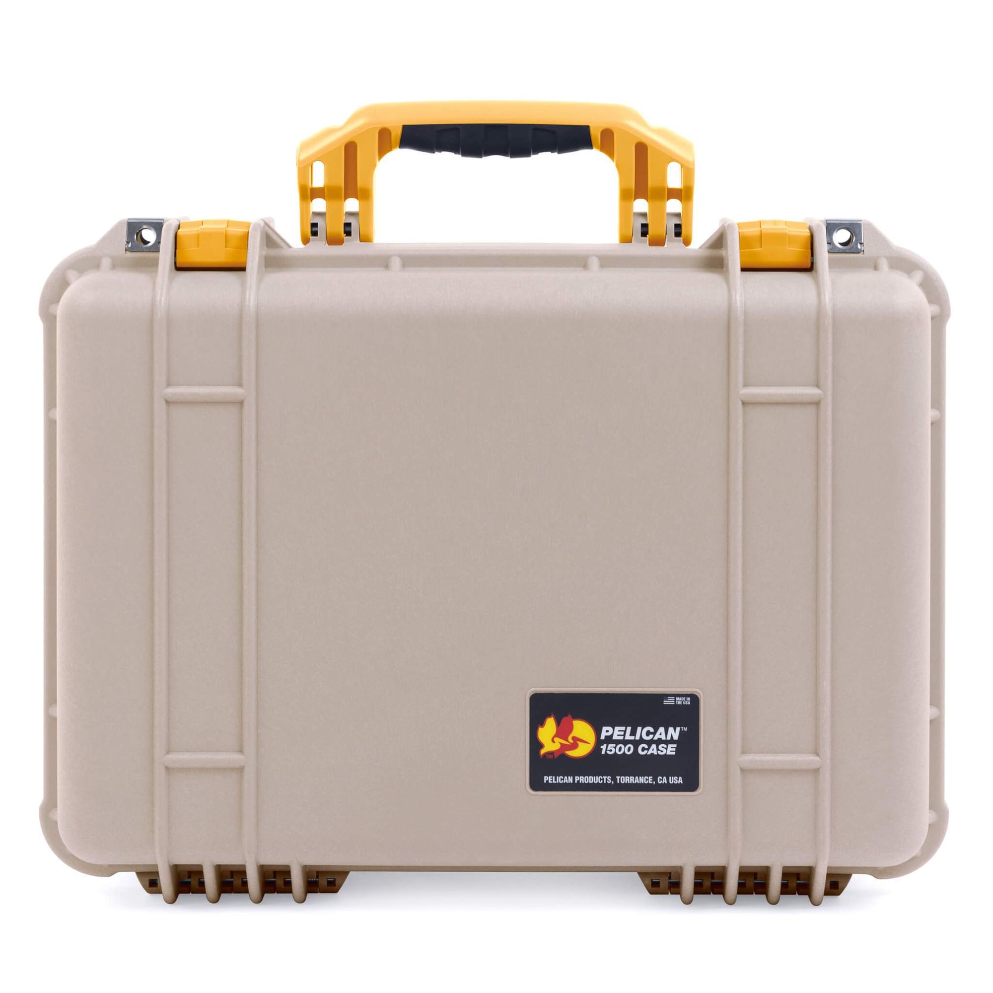 Pelican 1500 Case, Desert Tan with Yellow Handle & Latches ColorCase 