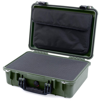 Pelican 1500 Case, OD Green with Black Handle & Latches Pick & Pluck Foam with Computer Pouch ColorCase 015000-0201-130-110