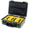 Pelican 1500 Case, OD Green with Black Handle & Latches Yellow Padded Microfiber Dividers with Computer Pouch ColorCase 015000-0210-130-110