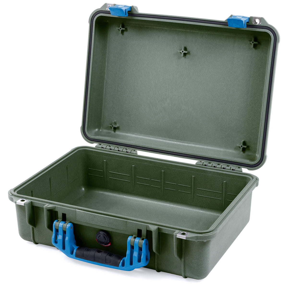 Pelican 1500 Case, OD Green with Blue Handle &amp; Latches None (Case Only) ColorCase 015000-0000-130-120