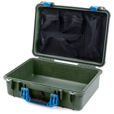 Pelican 1500 Case, OD Green with Blue Handle & Latches Mesh Lid Organizer Only ColorCase 015000-0100-130-120