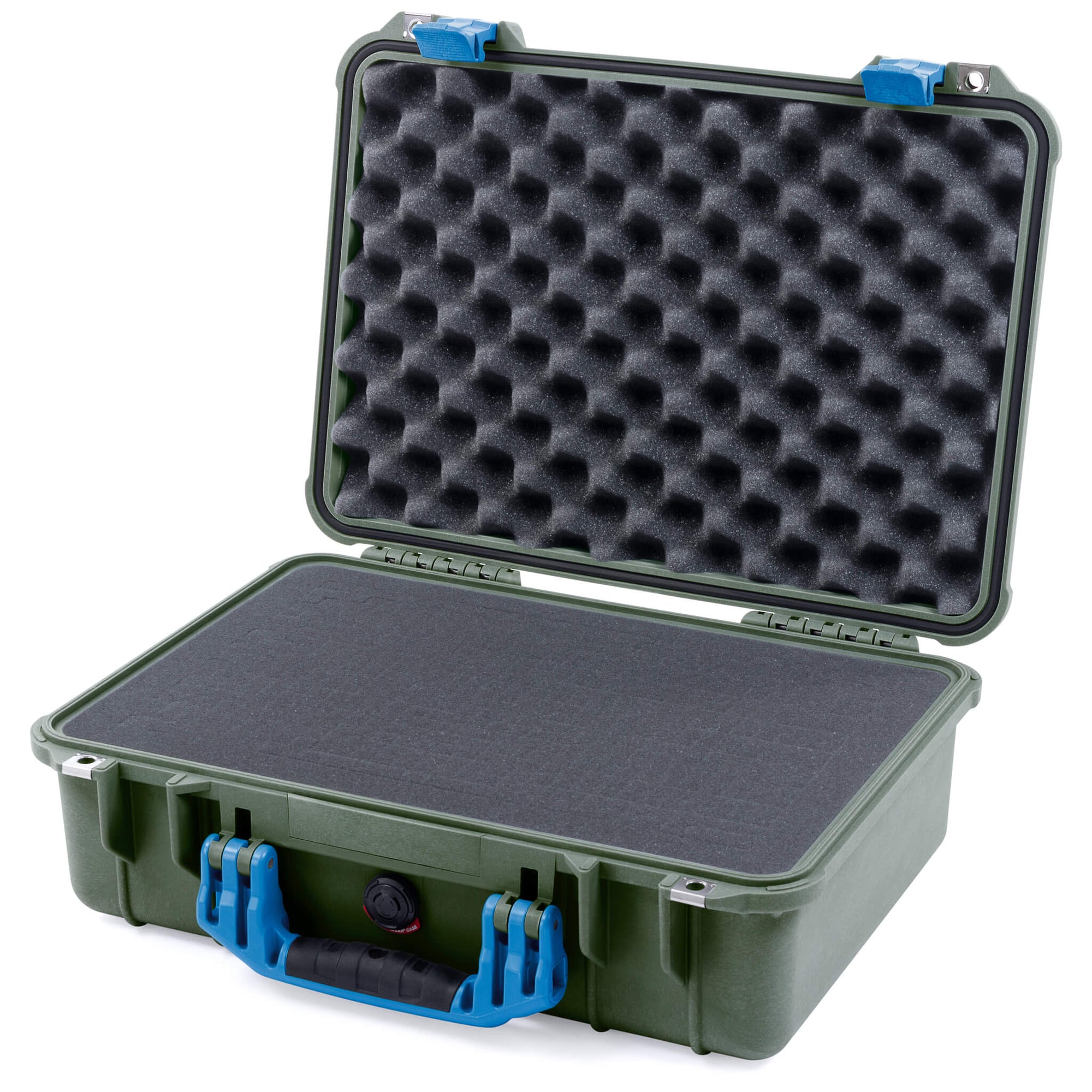 Pelican 1500 Case, OD Green with Blue Handle & Latches