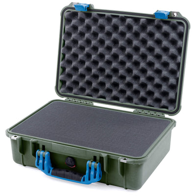 Pelican 1500 Case, OD Green with Blue Handle & Latches Pick & Pluck Foam with Convolute Lid Foam ColorCase 015000-0001-130-120
