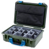 Pelican 1500 Case, OD Green with Blue Handle & Latches Gray Padded Microfiber Dividers with Computer Pouch ColorCase 015000-0270-130-120