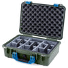 Pelican 1500 Case, OD Green with Blue Handle & Latches Gray Padded Microfiber Dividers with Convolute Lid Foam ColorCase 015000-0070-130-120