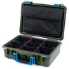 Pelican 1500 Case, OD Green with Blue Handle & Latches TrekPak Divider System with Computer Pouch ColorCase 015000-0220-130-120