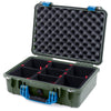 Pelican 1500 Case, OD Green with Blue Handle & Latches TrekPak Divider System with Convolute Lid Foam ColorCase 015000-0020-130-120
