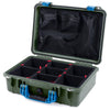 Pelican 1500 Case, OD Green with Blue Handle & Latches TrekPak Divider System with Mesh Lid Organizer ColorCase 015000-0120-130-120