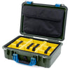 Pelican 1500 Case, OD Green with Blue Handle & Latches Yellow Padded Microfiber Dividers with Computer Pouch ColorCase 015000-0210-130-120