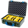 Pelican 1500 Case, OD Green with Blue Handle & Latches Yellow Padded Microfiber Dividers with Convolute Lid Foam ColorCase 015000-0010-130-120