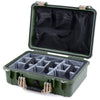 Pelican 1500 Case, OD Green with Desert Tan Handle & Latches Gray Padded Microfiber Dividers with Mesh Lid Organizer ColorCase 015000-0170-130-310