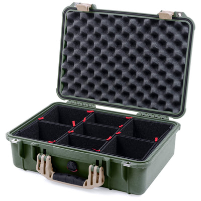 Pelican 1500 Case, OD Green with Desert Tan Handle & Latches TrekPak Divider System with Convolute Lid Foam ColorCase 015000-0020-130-310