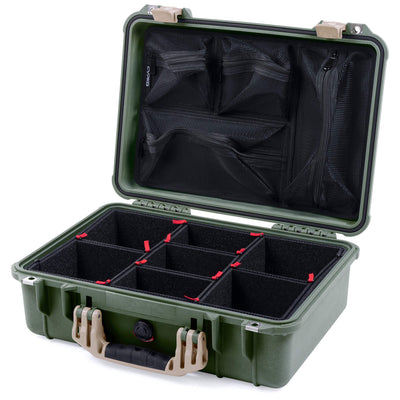 Pelican 1500 Case, OD Green with Desert Tan Handle & Latches TrekPak Divider System with Mesh Lid Organizer ColorCase 015000-0120-130-310