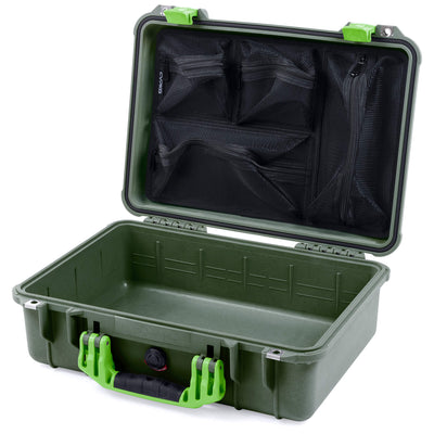 Pelican 1500 Case, OD Green with Lime Green Handle & Latches Mesh Lid Organizer Only ColorCase 015000-0100-130-300