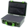 Pelican 1500 Case, OD Green with Lime Green Handle & Latches Pick & Pluck Foam with Computer Pouch ColorCase 015000-0201-130-300