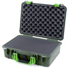 Pelican 1500 Case, OD Green with Lime Green Handle & Latches Pick & Pluck Foam with Convolute Lid Foam ColorCase 015000-0001-130-300