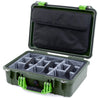 Pelican 1500 Case, OD Green with Lime Green Handle & Latches Gray Padded Microfiber Dividers with Computer Pouch ColorCase 015000-0270-130-300