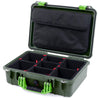 Pelican 1500 Case, OD Green with Lime Green Handle & Latches TrekPak Divider System with Computer Pouch ColorCase 015000-0220-130-300