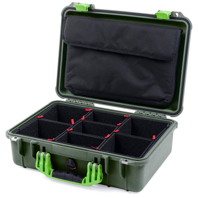 Pelican 1500 Case, OD Green with Lime Green Handle & Latches TrekPak Divider System with Computer Pouch ColorCase 015000-0220-130-300