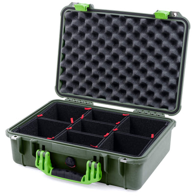 Pelican 1500 Case, OD Green with Lime Green Handle & Latches TrekPak Divider System with Convolute Lid Foam ColorCase 015000-0020-130-300