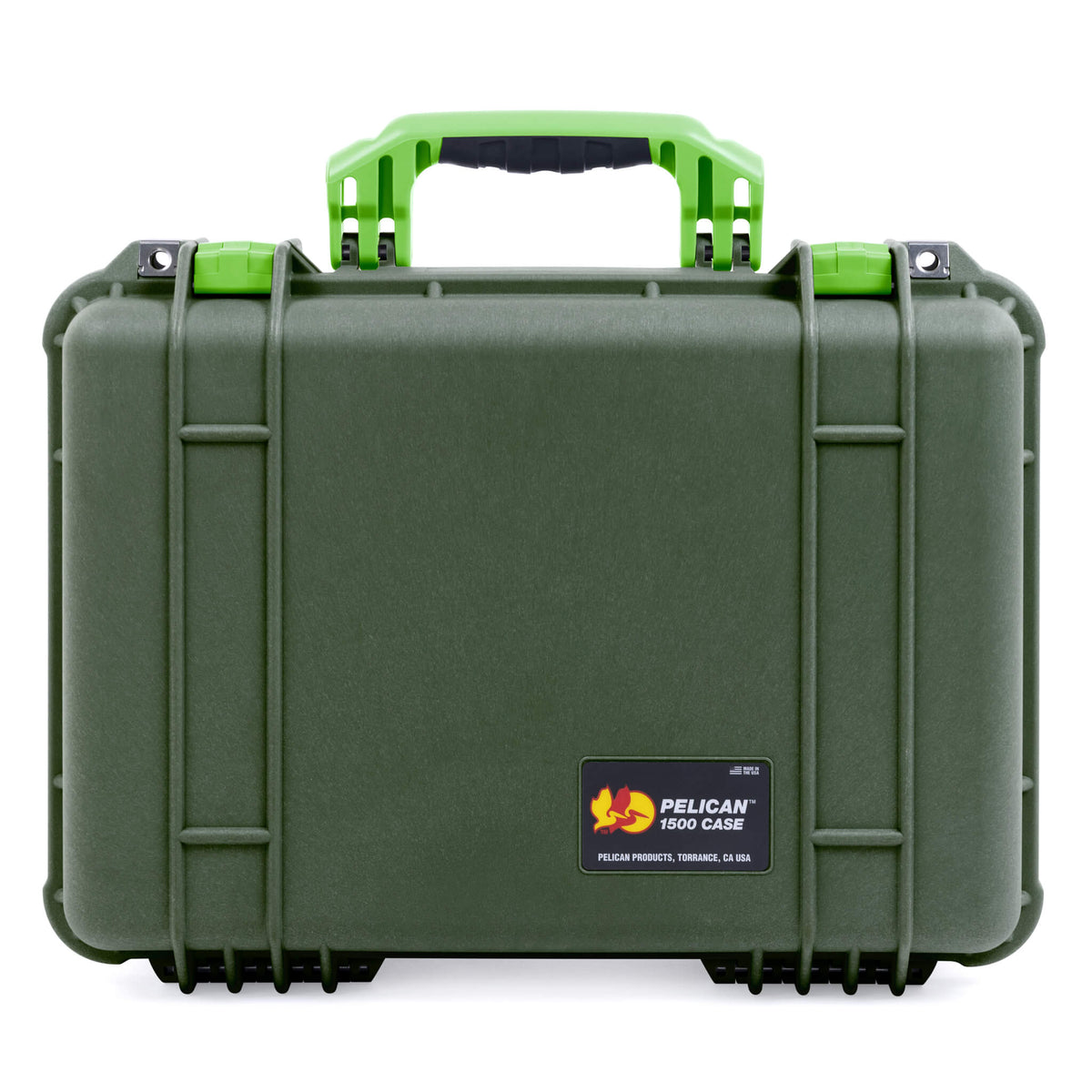 Pelican 1500 Case, OD Green with Lime Green Handle &amp; Latches ColorCase 