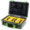 Pelican 1500 Case, OD Green with Lime Green Handle & Latches Yellow Padded Microfiber Dividers with Mesh Lid Organizer ColorCase 015000-0110-130-300
