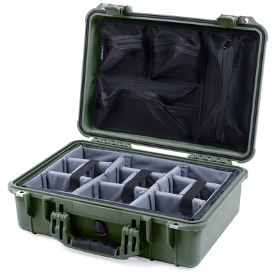 Pelican 1500 Case, OD Green Gray Padded Microfiber Dividers with Mesh Lid Organizer ColorCase 015000-0170-130-130
