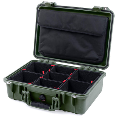 Pelican 1500 Case, OD Green TrekPak Divider System with Computer Pouch ColorCase 015000-0220-130-130