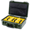 Pelican 1500 Case, OD Green Yellow Padded Microfiber Dividers with Computer Pouch ColorCase 015000-0210-130-130