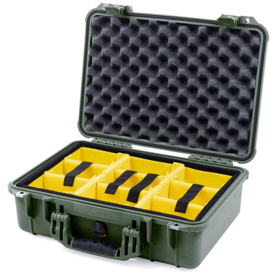 Pelican 1500 Case, OD Green Yellow Padded Microfiber Dividers with Convolute Lid Foam ColorCase 015000-0010-130-130