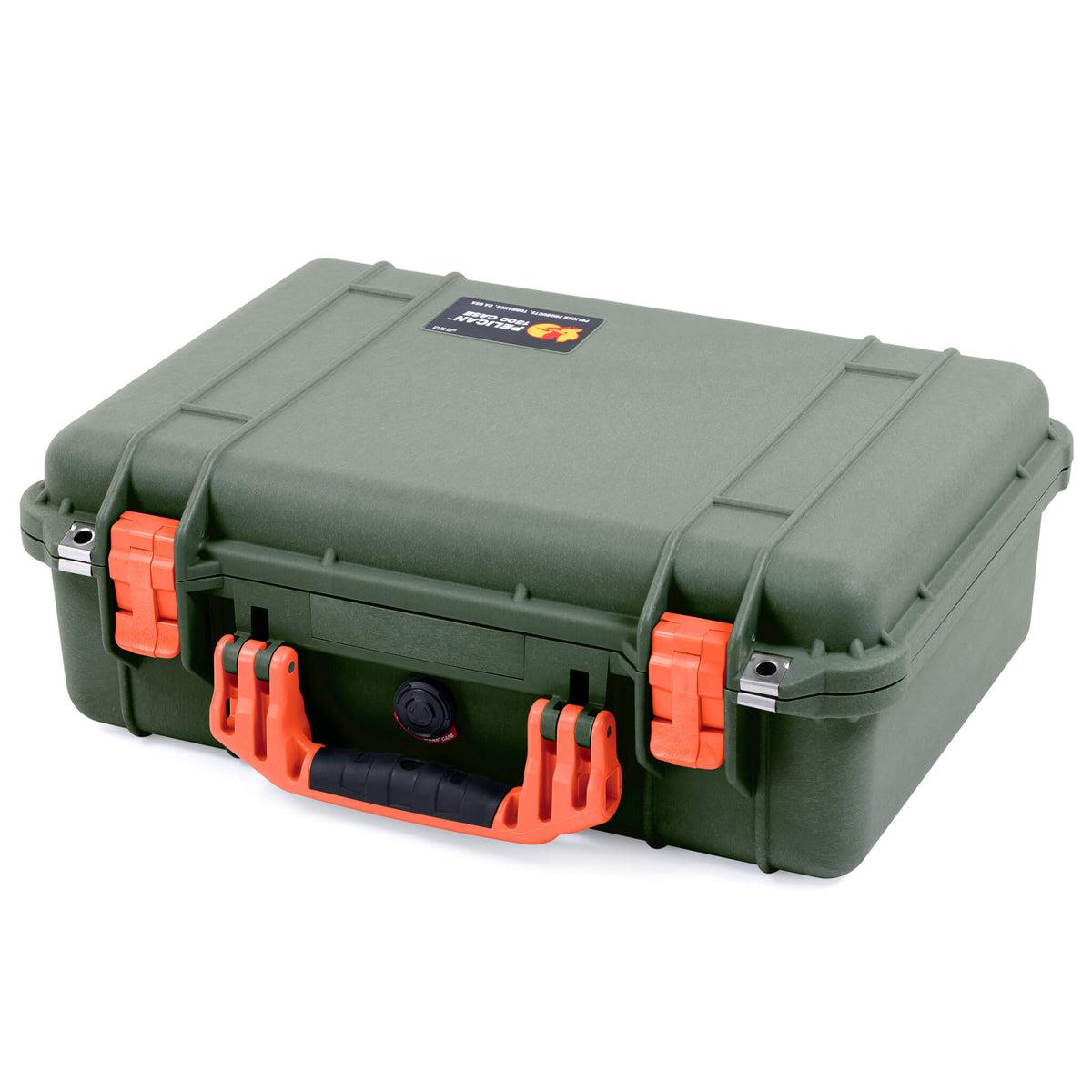 Pelican 1500 Case, OD Green with Orange Handle &amp; Latches ColorCase 