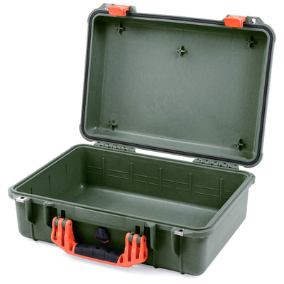 Pelican 1500 Case, OD Green with Orange Handle & Latches None (Case Only) ColorCase 015000-0000-130-150