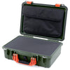 Pelican 1500 Case, OD Green with Orange Handle & Latches Pick & Pluck Foam with Computer Pouch ColorCase 015000-0201-130-150