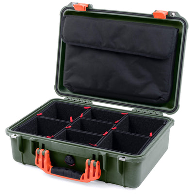 Pelican 1500 Case, OD Green with Orange Handle & Latches TrekPak Divider System with Computer Pouch ColorCase 015000-0220-130-150