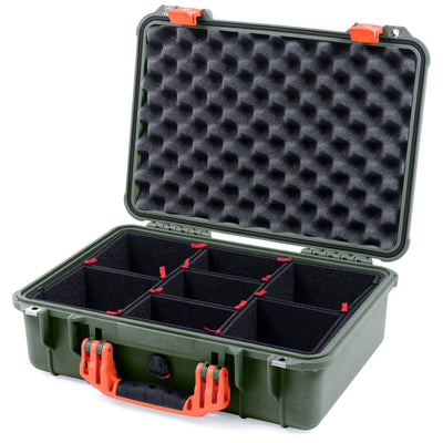 Pelican 1500 Case, OD Green with Orange Handle & Latches TrekPak Divider System with Convolute Lid Foam ColorCase 015000-0020-130-150