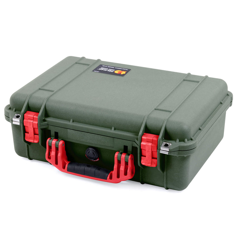 Pelican 1500 Case, OD Green with Red Handle & Latches ColorCase 