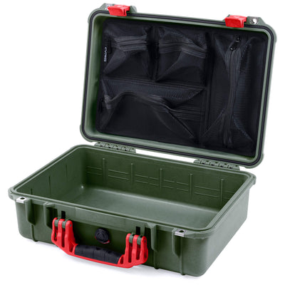 Pelican 1500 Case, OD Green with Red Handle & Latches Mesh Lid Organizer Only ColorCase 015000-0100-130-320