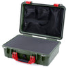 Pelican 1500 Case, OD Green with Red Handle & Latches Pick & Pluck Foam with Mesh Lid Organizer ColorCase 015000-0101-130-320