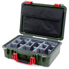 Pelican 1500 Case, OD Green with Red Handle & Latches Gray Padded Microfiber Dividers with Computer Pouch ColorCase 015000-0270-130-320