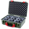 Pelican 1500 Case, OD Green with Red Handle & Latches Gray Padded Microfiber Dividers with Convolute Lid Foam ColorCase 015000-0070-130-320