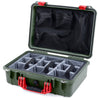 Pelican 1500 Case, OD Green with Red Handle & Latches Gray Padded Microfiber Dividers with Mesh Lid Organizer ColorCase 015000-0170-130-320