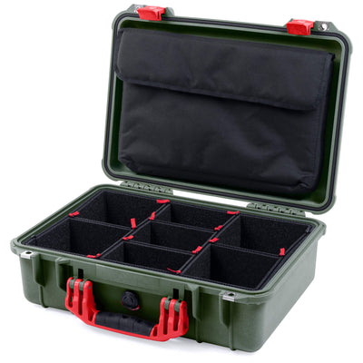 Pelican 1500 Case, OD Green with Red Handle & Latches TrekPak Divider System with Computer Pouch ColorCase 015000-0220-130-320